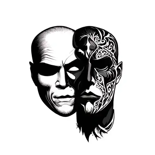 two face mask tattoo design idea