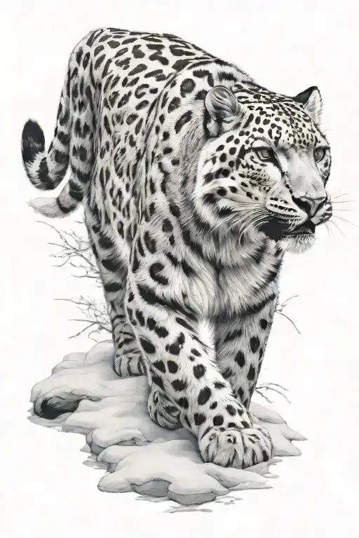 snow leopard walking tattoo design idea