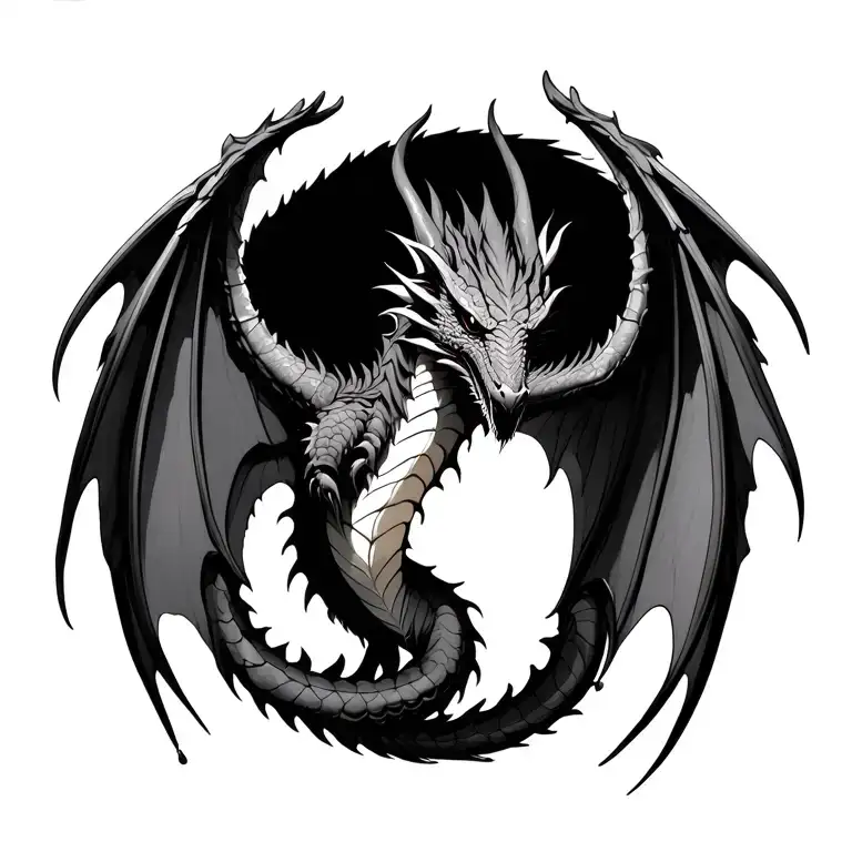 dragon with wings in fantasy style tattoo design idea