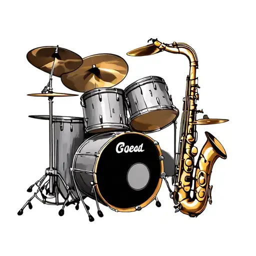 drums and saxophone  tattoo design idea