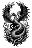  Phoenix rising from ashes with cobra in mouth tattoo design idea