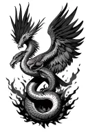  Phoenix rising from ashes with cobra in mouth tattoo design idea