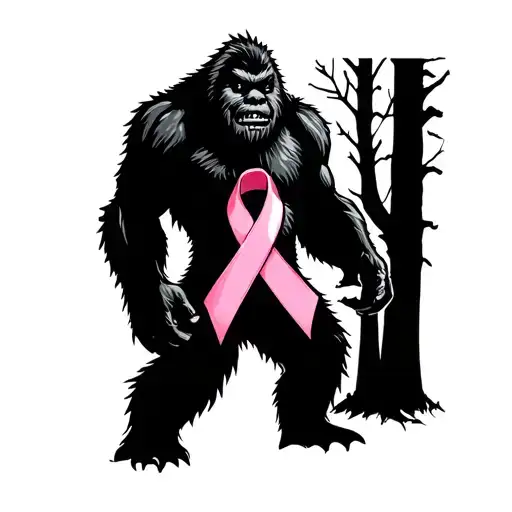 Bigfoot Silhouette with breast cancer ribbon as body  tattoo design idea