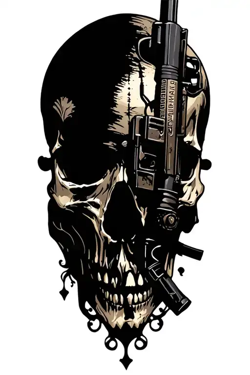 skull and m16 rifle morphing tattoo design idea