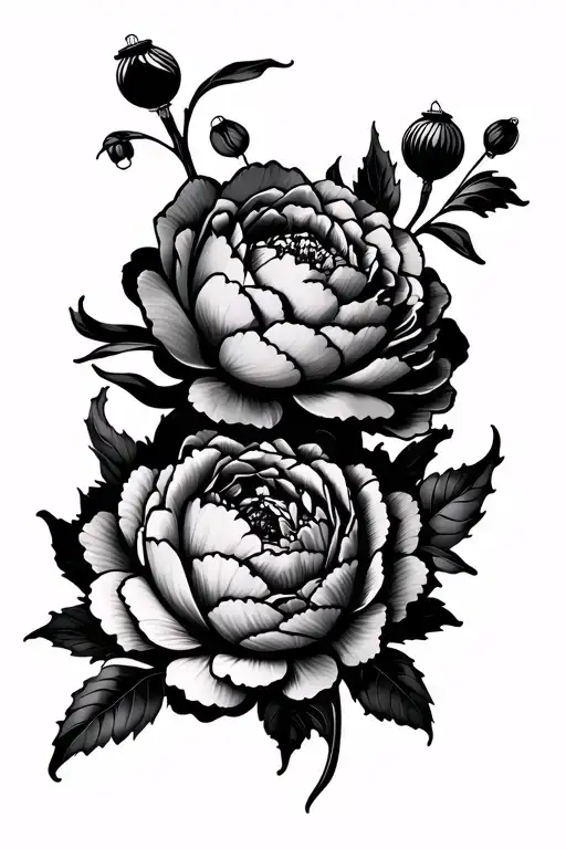 3 peonies and ornaments tattoo design idea