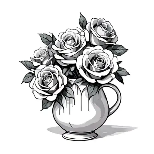 broken vase of roses tattoo design idea