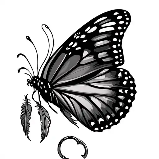 semi colon butterfly with feather and horse shoe  tattoo design idea