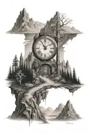 Perspective, Cross, Clock, Vertical tattoo,Mountain, Valley  tattoo design idea