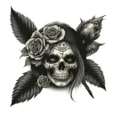 skull with roses and a white gangster girl  tattoo design idea