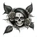 skull with roses and a white gangster girl  tattoo design idea