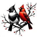 A swallow and an red cardinal sitting on branches stretching towards tattoo design idea