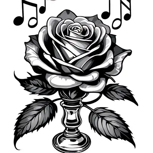 crystal rose, glass vase, music notes tattoo design idea
