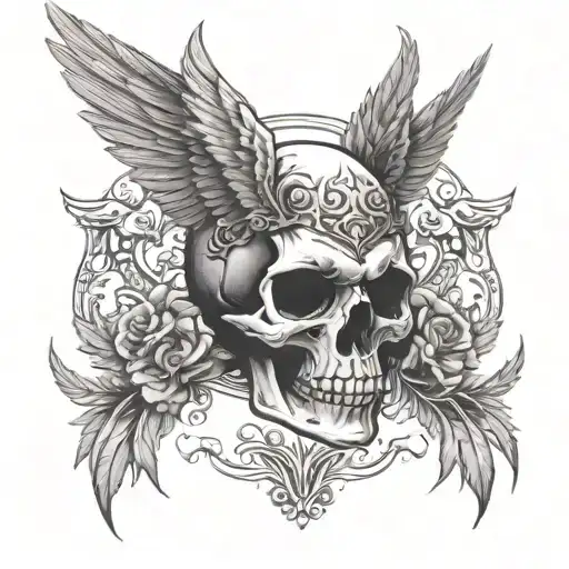 skull wings freedom tattoo design idea