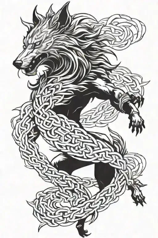 fenrir breaking free from chains tattoo design idea