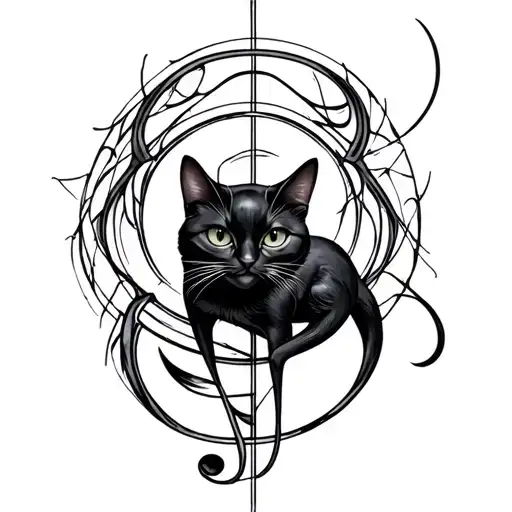 Black cat treble clef alien tattoo design idea