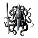 Standing Knight, sword, shield surrounded by snakes tattoo design idea