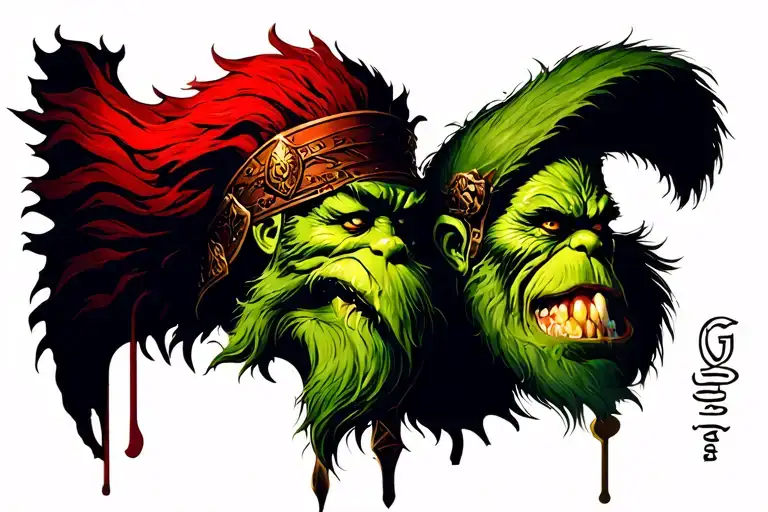 Grinch Roman warrior tattoo design idea