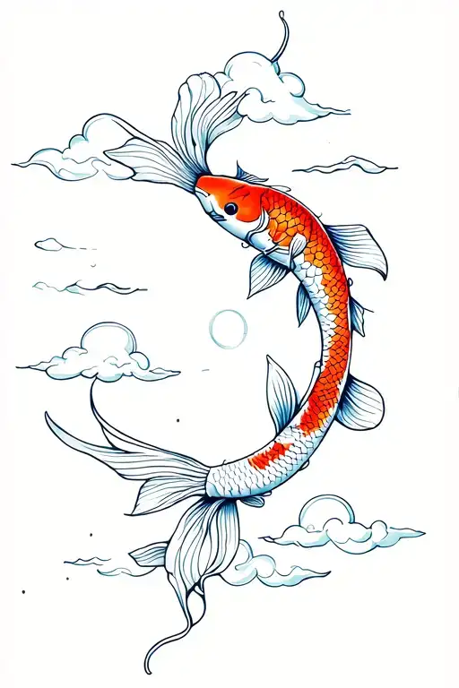 two koi fish and clouds tattoo design idea