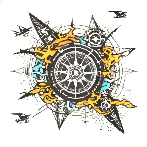 nautical compass skydiving scene tattoo design idea