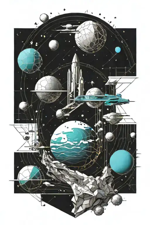 A Geometric Space Landscape Inspired By Technology Incorporating A Small Amount Of Cyan Tattoo tattoo design idea