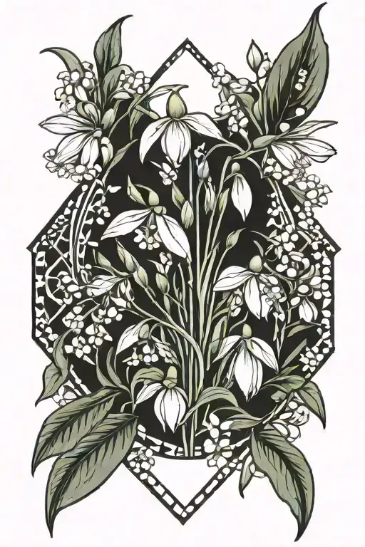 snowdrops, lily of valley and primroses surrounding tattoo design idea