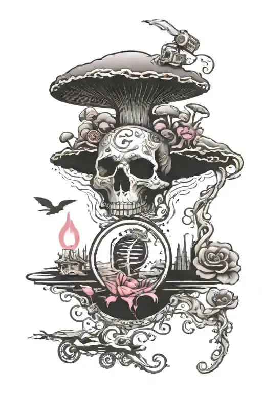 Grateful Dead, Led Zeppelin, Pink Floyd, hidden mushrooms, tattoo design idea