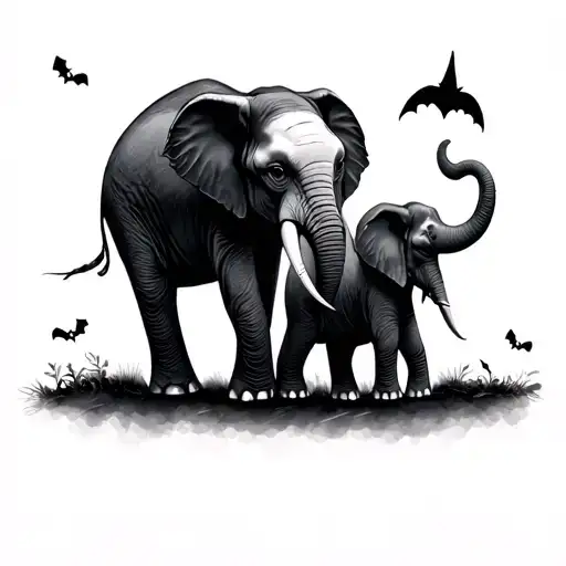 nightmare before Christmas inspired mum and child elephant tattoo design idea