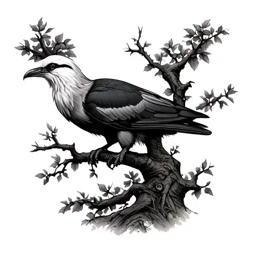 Cuervo Posado in a tree tattoo design idea