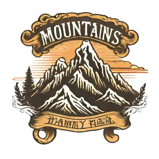 mountains with family name written tattoo design idea