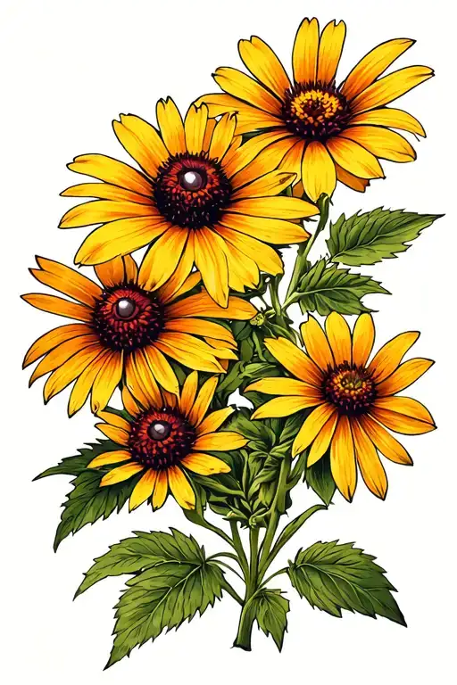 black eyed susan Potentilla Echinacea tattoo design idea