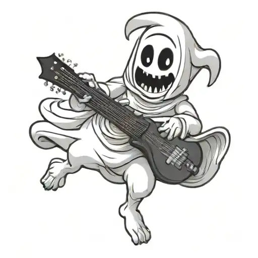 cartoon ghost playing mandolin simple tattoo design idea