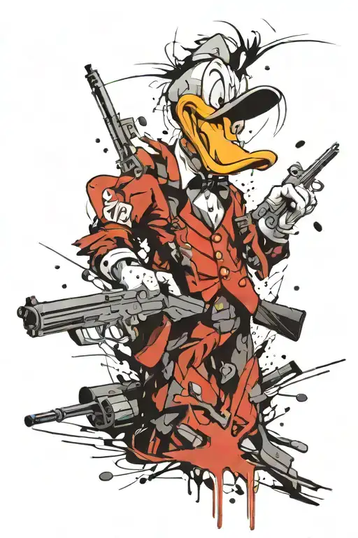 angry Donald Duck and guns tattoo design idea