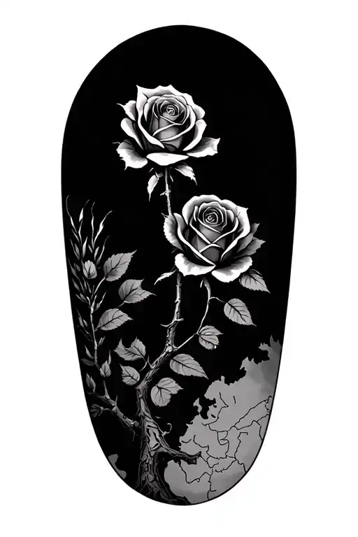 ROSES AND WILLOW TREE AND MAP tattoo design idea
