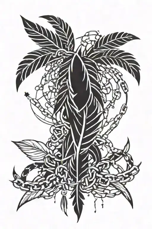 Feathers linked with chains tattoo design idea