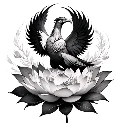 phoenix rising from lotus flowers tattoo design idea