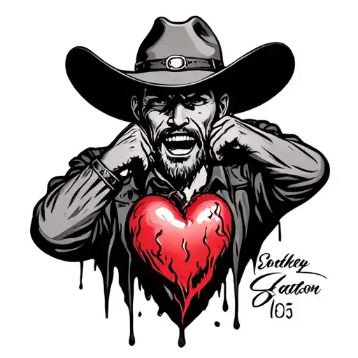cowboy having a heart attack tattoo design idea