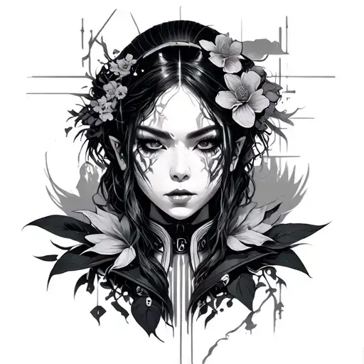 Cyberpunk Japanese tattoo design idea