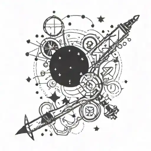 A constellation of love-themed symbols intertwined with pharmacy tools tattoo design idea