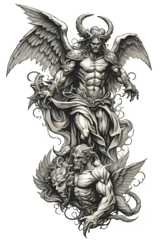 angel vs demon tattoo design idea