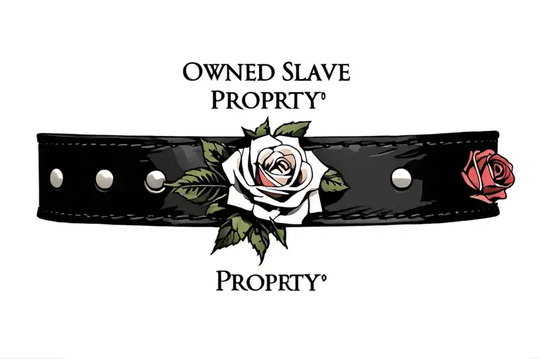 "Owned Slave Property " "Owned Slave Property " on  "leather" collar" with Roses tattoo design idea