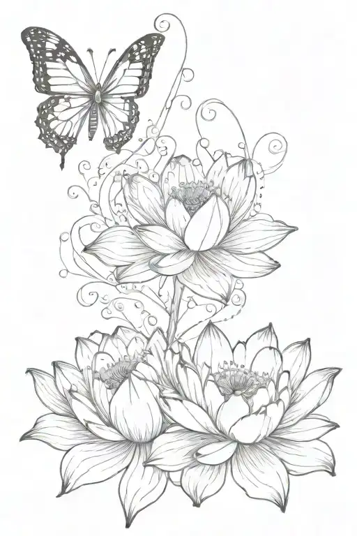 lotus flower tattoo with butterfly resting. Butterfly body should be a semicolon   tattoo design idea