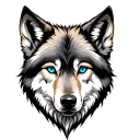 black and gray wolf with blue eyes tattoo design idea