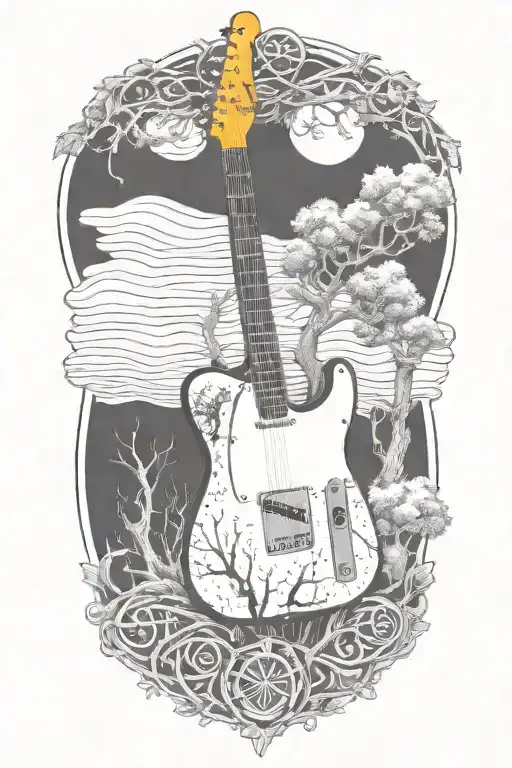 tree and telecaster electric guitar tattoo design idea