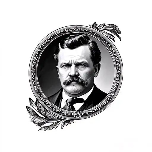 American traditional circular framed portrait of Theodore Roosevelt  tattoo design idea