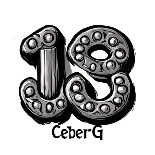 infinity sign made of bullets, in one half the number 13, in the other the word CeberG tattoo design idea