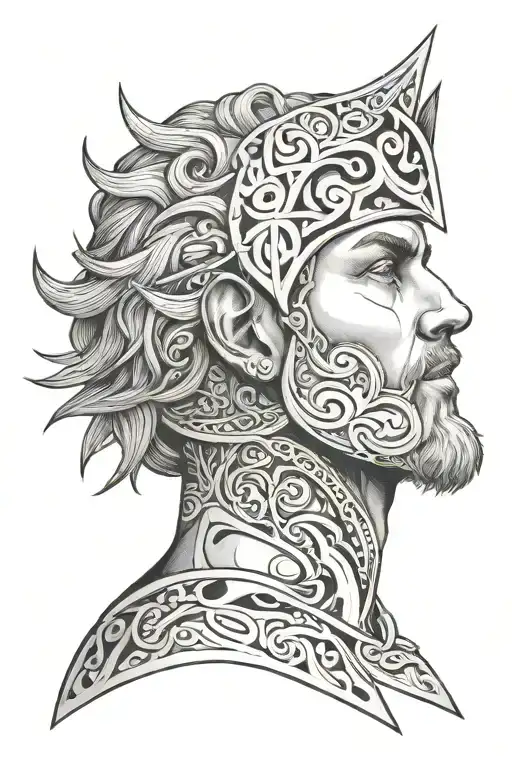 Coverup Norse Mythology Head Side Profile with large angle tattoo design idea