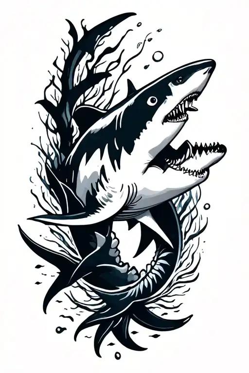sharks marine life intertwined tattoo design idea