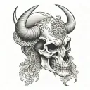 buffalo skull with baseball lace across the face tattoo design idea