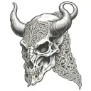 buffalo skull with baseball lace across the face tattoo design idea