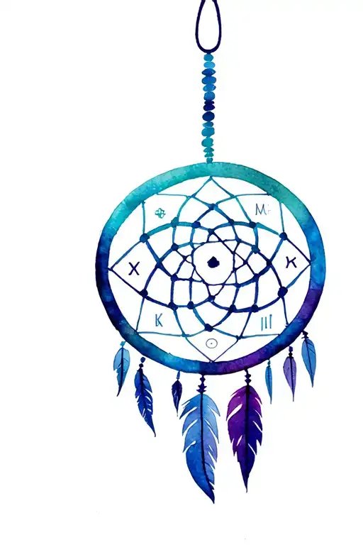dream catcher with Taurus, cancer, leo and Sagittarius zodic symbols.  tattoo design idea